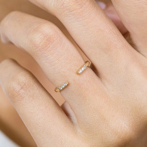 Open Diamond Wedding Ring, Minimalist Stacking Ring, Sterling Silver Diamond Cuff Ring, Thin Dainty Band, Open Ring For Her