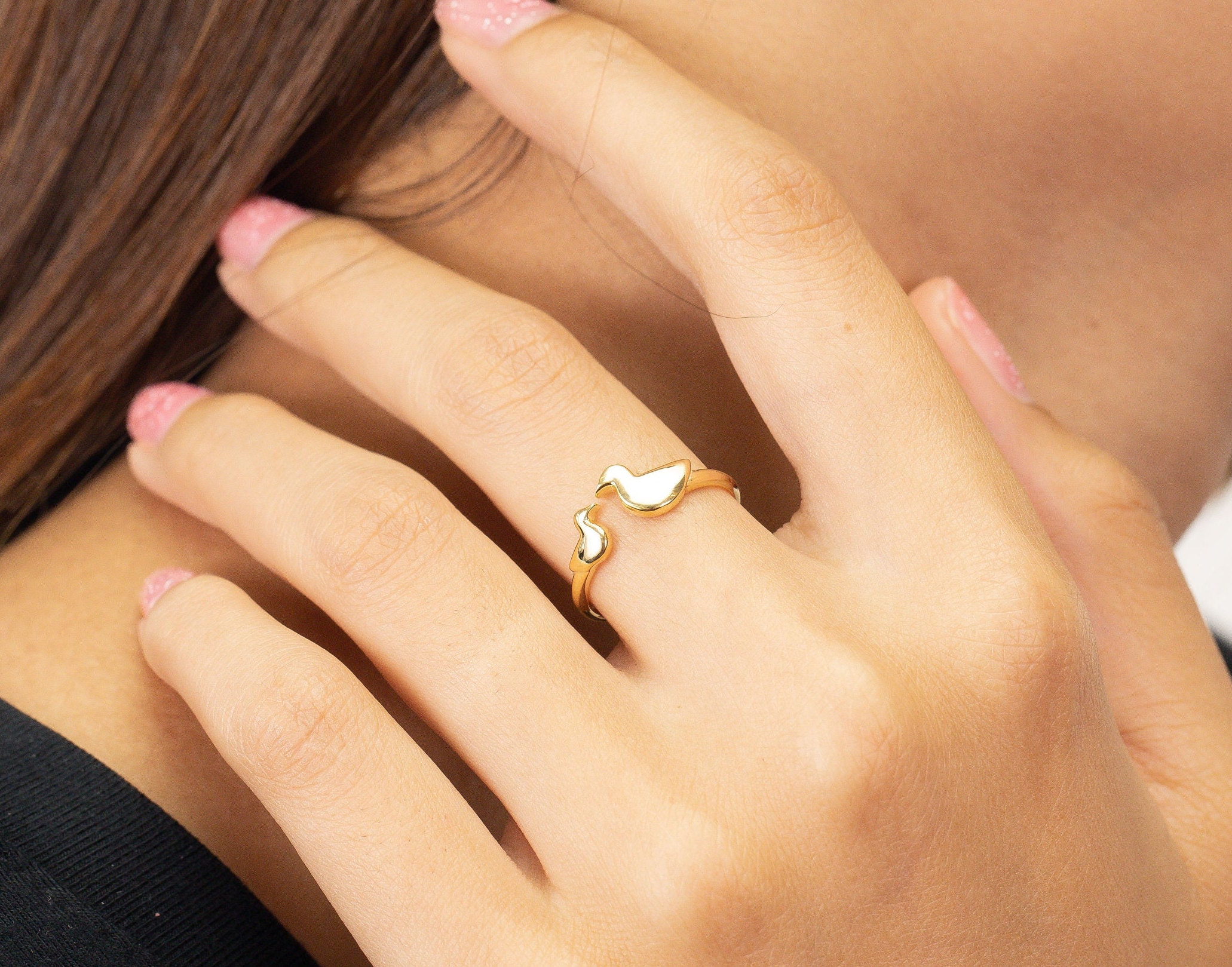 Eendenring, 18K gouden eendenring, sierlijke dierenliefhebber sieraden, minimalistische dierensieraden, cadeau voor dochter en moeder