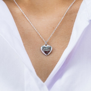 Custom Heart Necklace, Sterling Silver Engraved Heart Pendant Necklace, Handwriting Necklace, Personalized Gifts for Her