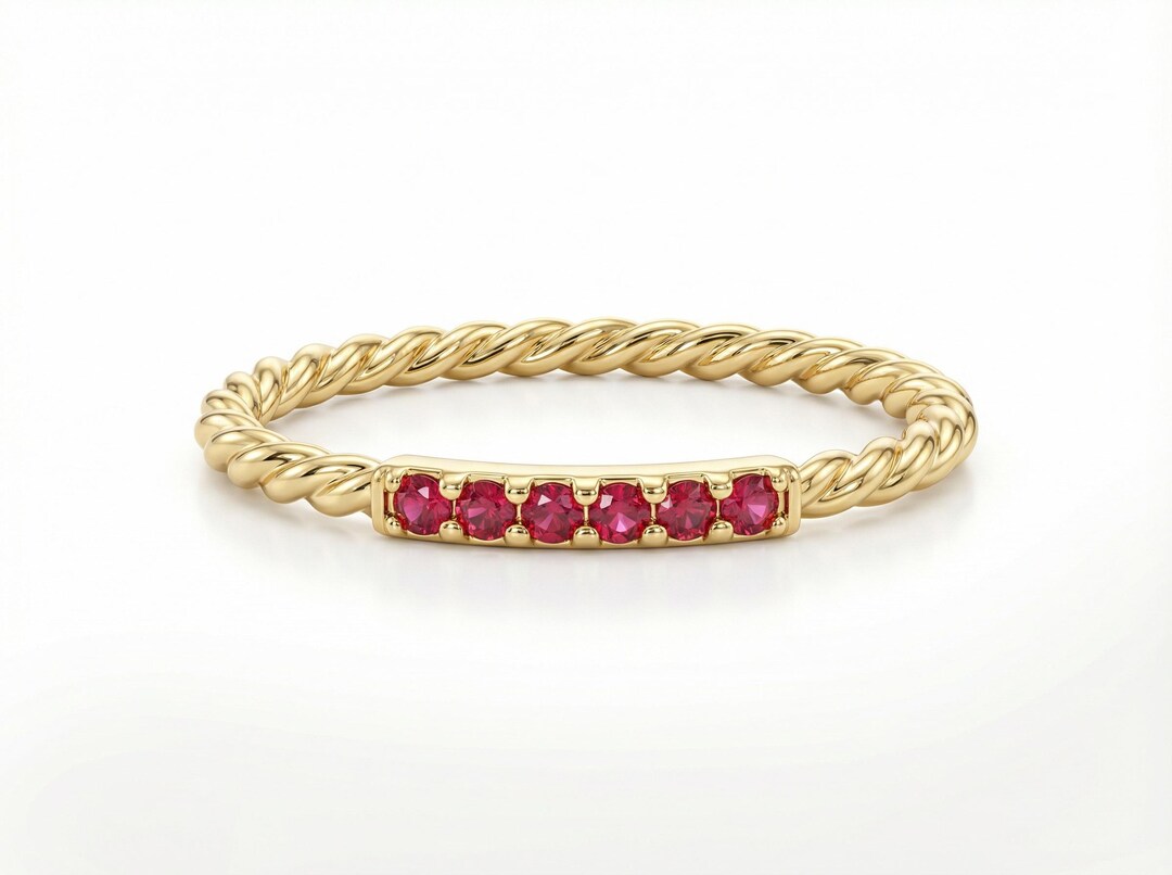 Ruby Rope Rings Ruby Twisted Rope Wedding Band, Stackable Bar Ring, July Birthstone ...