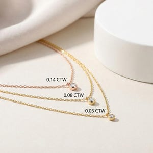 Solitaire Diamond Necklace in 14k Gold / Dainty Diamond Necklace / Bezel Diamond Necklace / Everyday Necklace image 2