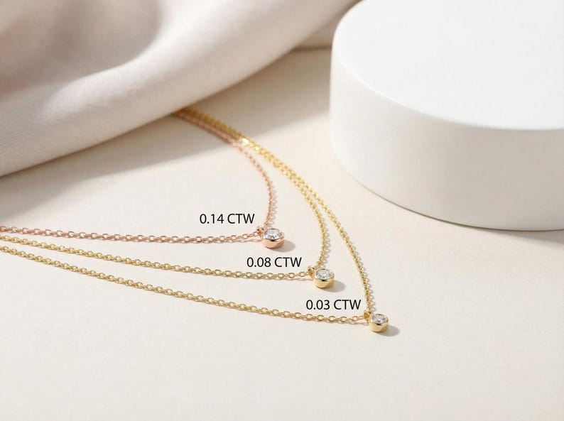 Solitaire Diamond Necklace in 14k Gold / Dainty Diamond Necklace / Bezel Diamond Necklace / Everyday Necklace image 2
