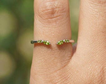 Delicate Peridot Open Ring, Sterling Silver Bypass Ring, Marquise Green Gemstone Ring, August Birthstone Jewelry, Minimalist Stackable Gift