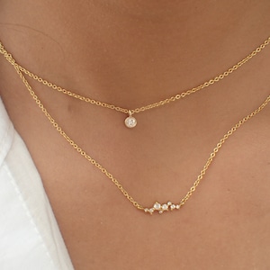 White Sapphire Cluster Necklace / Delicate Layering Necklace Gifts for Her / Dainty Necklace image 6