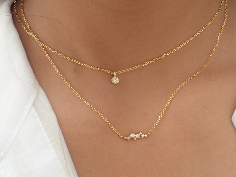 White Sapphire Cluster Necklace / Delicate Layering Necklace Gifts for Her / Dainty Necklace image 6