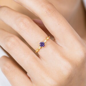Amethyst Engagement Ring, Art Deco Amethyst and Diamond Ring, February Birthstone, 18K Gold Bridal Wedding Ring, Promise Ring