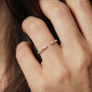 Moissanite Open Gap Wedding Band, Marquise and Round Half Eternity Stackable Matching Ring, Minimalist 14K Gold Band for Women image 13