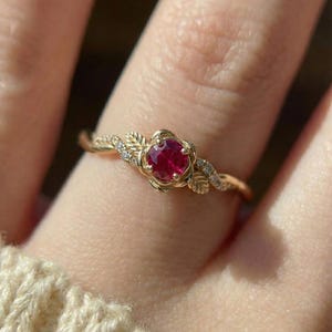 Flower Ruby Engagement Ring, Floral Twist Promise Ring for Women ...