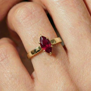 Elegant Marquise Ruby Gold Ring | Dainty Solitaire Engagement Ring | Classic July Birthstone Promise Ring | Minimalist Anniversary Gift for