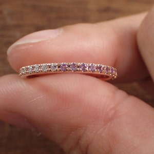 Diamond and Amethyst Eternity Band, Birthstone with Diamond Ring, February Birthstone Ring Gift, Push Present Ring