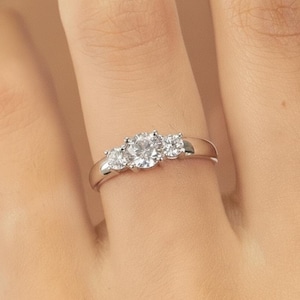 Three Stone Engagement Ring, Diamonds Wedding Band, Solitaire Wedding Ring, Anniversary Gift for Her
