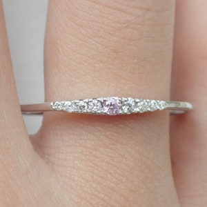 Diamond and Pink Sapphire Ring, September Birthstone Ring, Anniversary Ring, Pink Sapphire Tapered Band Gift for Her