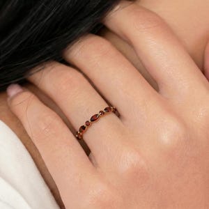 Dainty Garnet Eternity Ring | 14K Gold Stacking Band | January Birthstone Marquise & Round Red Gemstone Delicate Wedding Anniversary Gift image 8