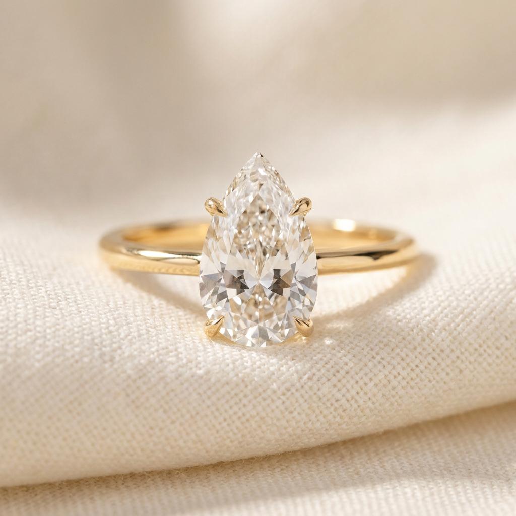 3ct Pear Cut Moissanite Engagement Ring, 14K Solid Gold Dainty Wedding ...