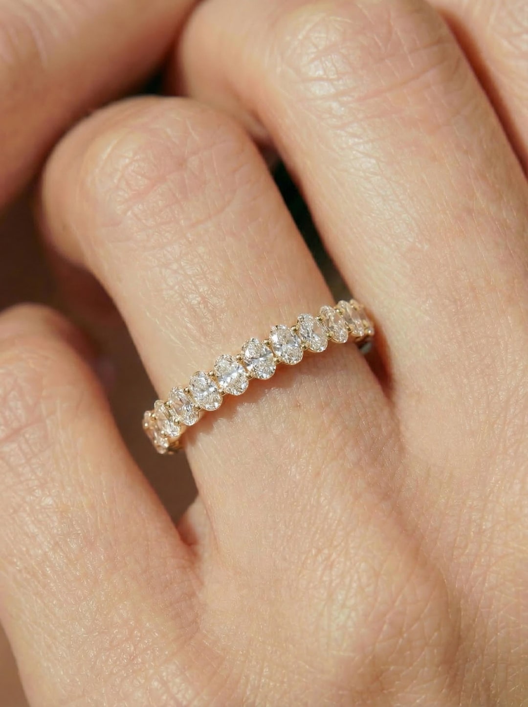 Oval Moissanite Eternity Band | 14K Gold Delicate Half Eternity Ring ...