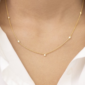 Diamond by the Yard Necklace, 5 Station Bezel Set Necklace, Diamond Wedding Necklace, Layering Necklace