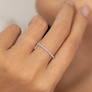 Diamond Wedding Band, Micro Pave Full Eternity Band, Thin Dainty Matching Band, Stacking Ring, Gift for her