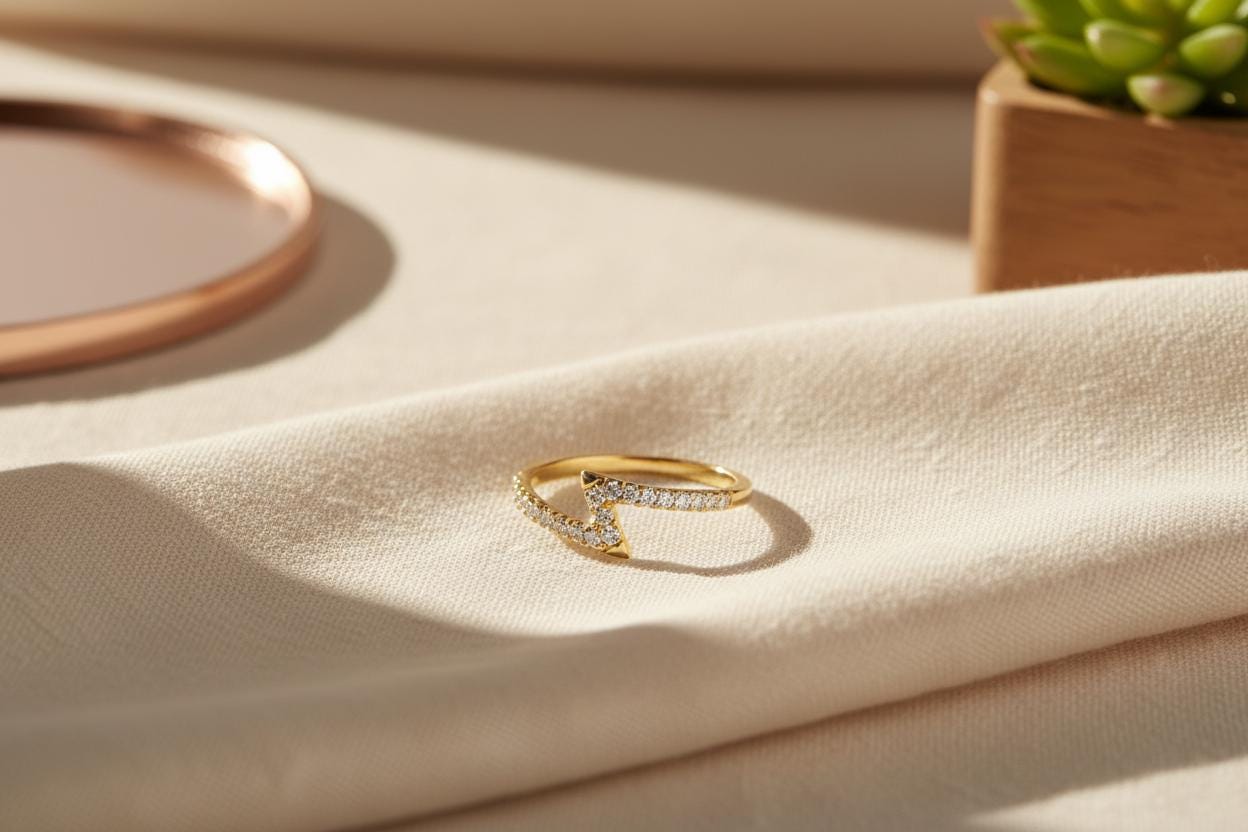 Lightning Bolt Diamond Wedding Ring, Thin Stackable Rings 