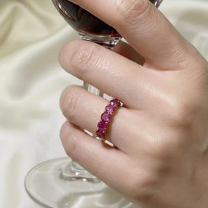 Pink Tourmaline Wedding Band 3.50ctw Round Cut 7 Stone Anniversary Ring Pink Gemstone Eternity Band October Birthstone image 14