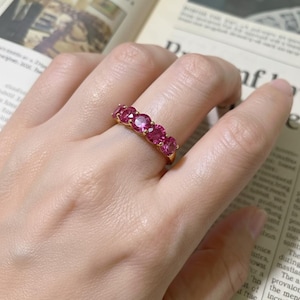 Pink Tourmaline Wedding Band 3.50ctw Round Cut 7 Stone Anniversary Ring Pink Gemstone Eternity Band October Birthstone image 10