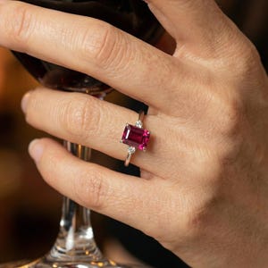 1.75ct Ruby Ring, Emerald Cut Ruby Ring, 14K Gold Statement Ring, Certified Stone Ring, July Birthstone image 11