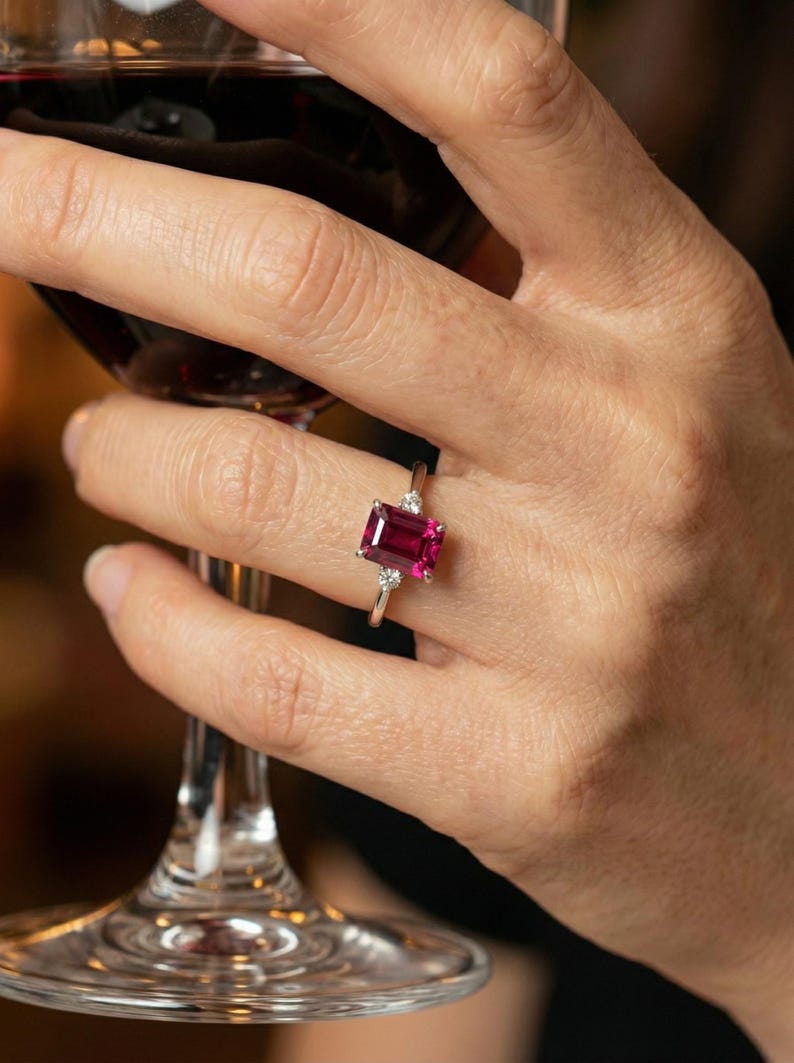 1.75ct Ruby Ring, Emerald Cut Ruby Ring, 14K Gold Statement Ring, Certified Stone Ring, July Birthstone image 11