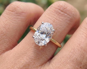 Anillo de viaje con diamante simulado de talla ovalada, anillo de compromiso de circonita cúbica solitaria de 2,5 CT y 3,5 CT, oro amarillo vermeil bicolor y oro blanco.