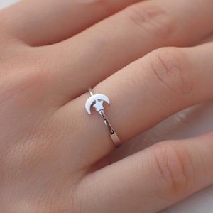 Mond und Stern Ring / Sterling Silber Mond Ring / Versprechensring / Jubiläumsring