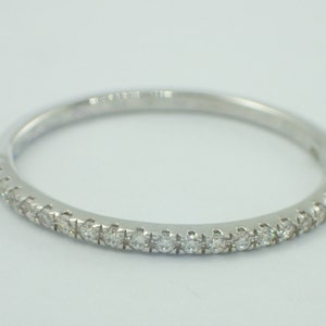 Micro Pave Diamond Wedding Band, Solid Gold Dainty Stackable Band, Half Eternity Ring, PT950 Thin Dainty Band