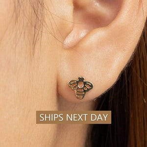 Honey Bee Stud Earrings, 18K Gold Plated Bee Earrings, Tiny Stud Earrings, Minimalist Earrings for Women, Gift for Her
