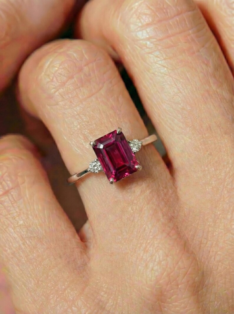 1.75ct Ruby Ring, Emerald Cut Ruby Ring, 14K Gold Statement Ring, Certified Stone Ring, July Birthstone image 15