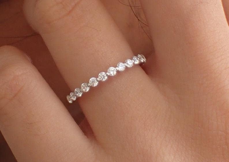 2.0 MM Single Prong Wedding Band / Floating Bubble Prong Stackable Band / Diamond Wedding Band / Matching Band Gift for Her