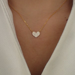 Heart Necklace / Tiny Heart Charm / 925 Sterling Silver Dainty Heart Necklace / Diamond Necklace image 3