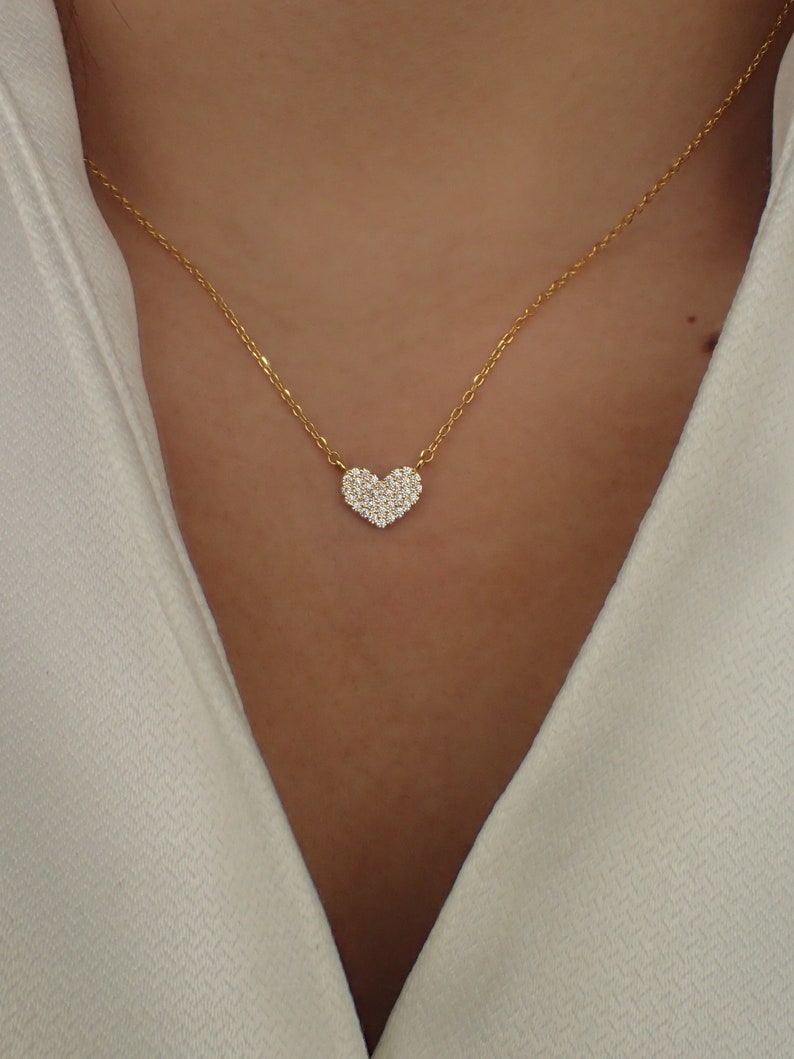 Heart Necklace / Tiny Heart Charm / 925 Sterling Silver Dainty Heart Necklace / Diamond Necklace image 3