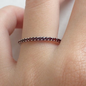 Garnet Wedding Band / Micro Pave Stackable Band / Half Eternity Band in Solid Gold / Platinum Band 1.6mm