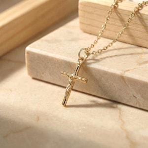 Crucifix Cross Necklace, Crucifix Pendant Necklace, Minimalist Cross Jewelry for Women, Religious Necklace, Christmas Jewelry Gift image 4