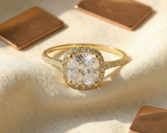 Bague De Fiançailles En Or Jaune Flash 925 Et Zircone - Taille 8, Halo Octogone (Neuf Sans Emballage)