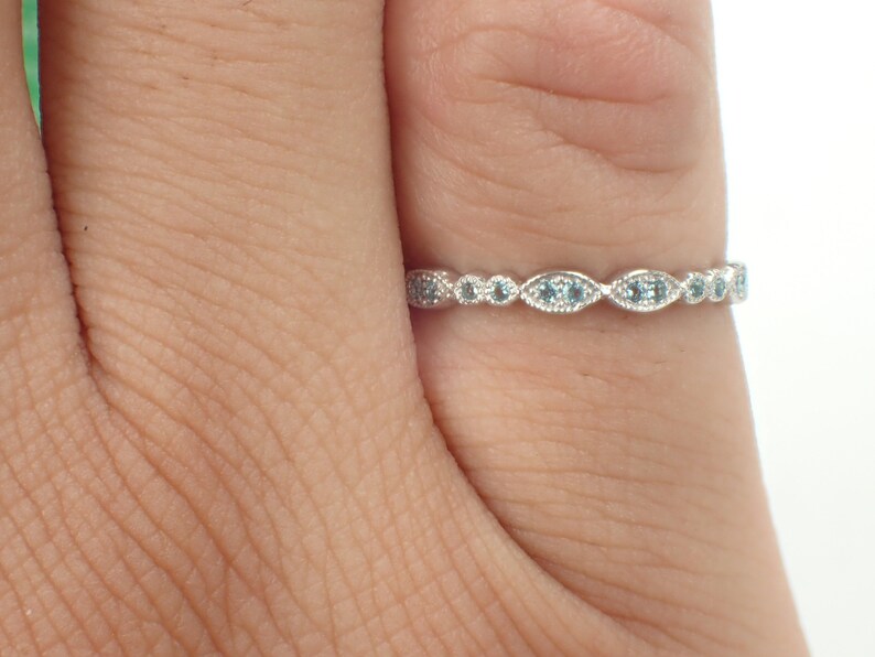 Aquamarine Wedding Band 3/4 Eternity Platinum Vintage Etsy