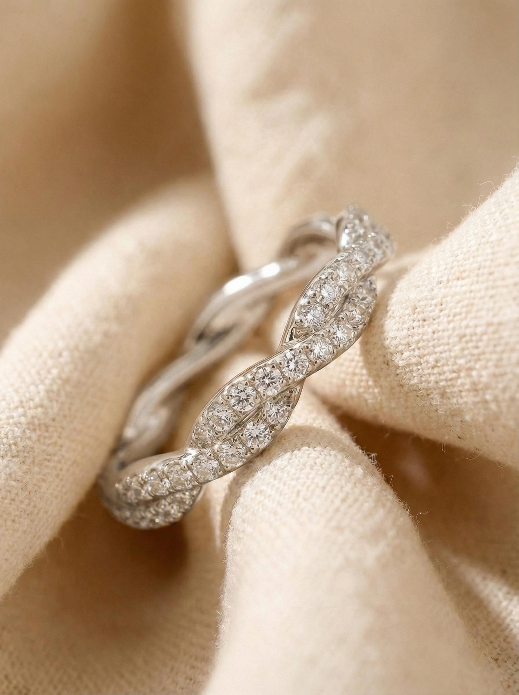 Moissanite Infinity Wedding Ring, Full Eternity Infinity Ring in Solid Moissanite Infinity Wedding Ring, Full Eternity Infinity Ring in Solid