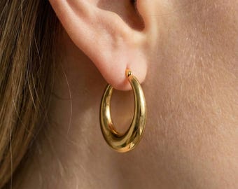 Chunky Hoop Earrings / Statement Huggies Earrings / Sterling Silver Chunky Gold Hoops / Plain Huggies Earrings
