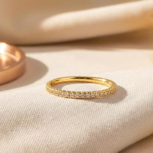 Fishtail Diamond Wedding Band / Full Eternity Band in 14k Solid Gold / Thin Dainty Stackable Band image 3