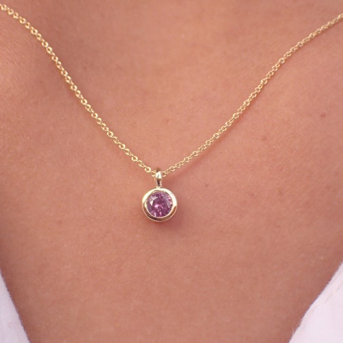 Solitaire Amethyst Necklace Bezel Set 