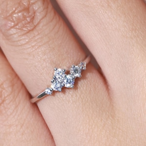 Cluster Diamond Ring, Cluster Diamond Wedding Band, Stackable Diamond Ring, Solid Gold Platinum Ring