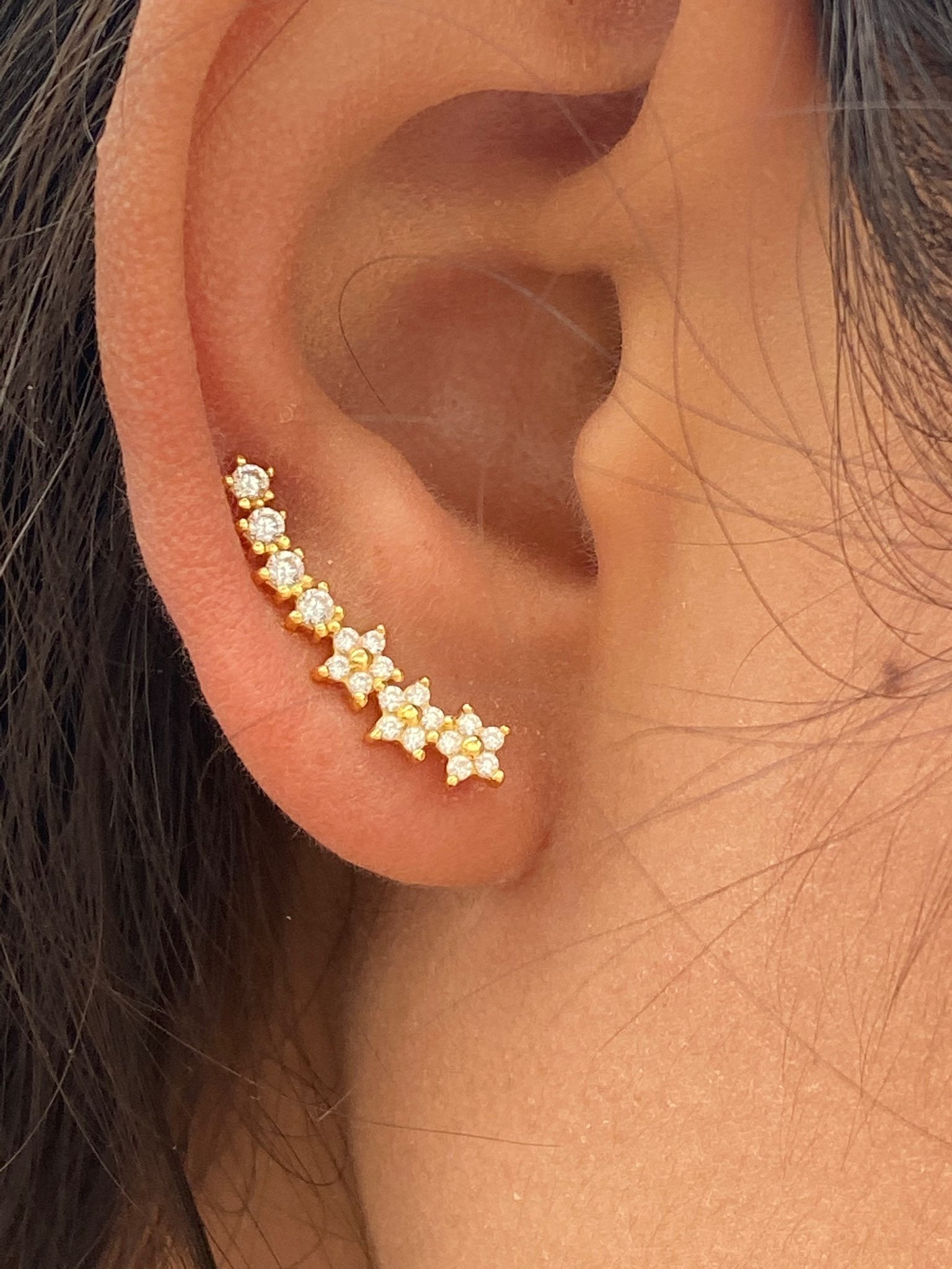 Mothers Day Jewelry Gifts Three Stone Ear Crawler Climber Earrings With Cubic Zirconia in 14k Rose Gold Over Sterling Silver Mothers Day Jewelry Gifts Three Stone Ear Crawler Climber Earrings With Cubic Zirconia in 14k Rose Gold Over Sterling Silver