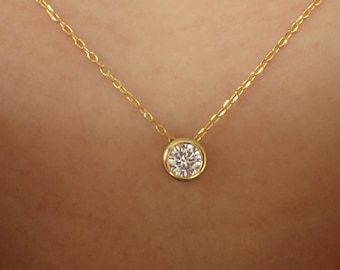 Solitaire Necklace / Delicate Diamond Necklace / Sterling Silver Bezel Set Necklace / Dainty Layered Necklace
