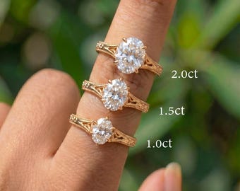 Vintage Inspired Oval Engagement Ring 14K Gold Filigree Solitaire Ring | Classic Anniversary Promise Ring | Intricate Bridal Jewelry