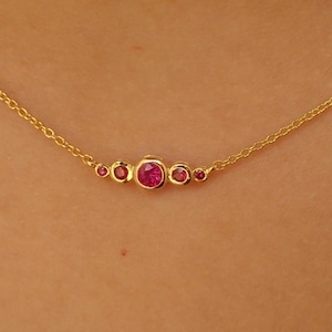Natural Ruby Necklace, 14K Solid Gold Bezel Set Necklace, July Birthstones Gift, Minimalist  Ruby Pendant Necklace