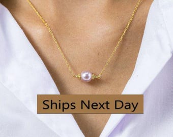 Dainty Pearl Necklace, Minimalist Pearl Pendant, Delicate Bridal Jewelry, Bridesmaid Gift, Mother’s Day Gift for Her