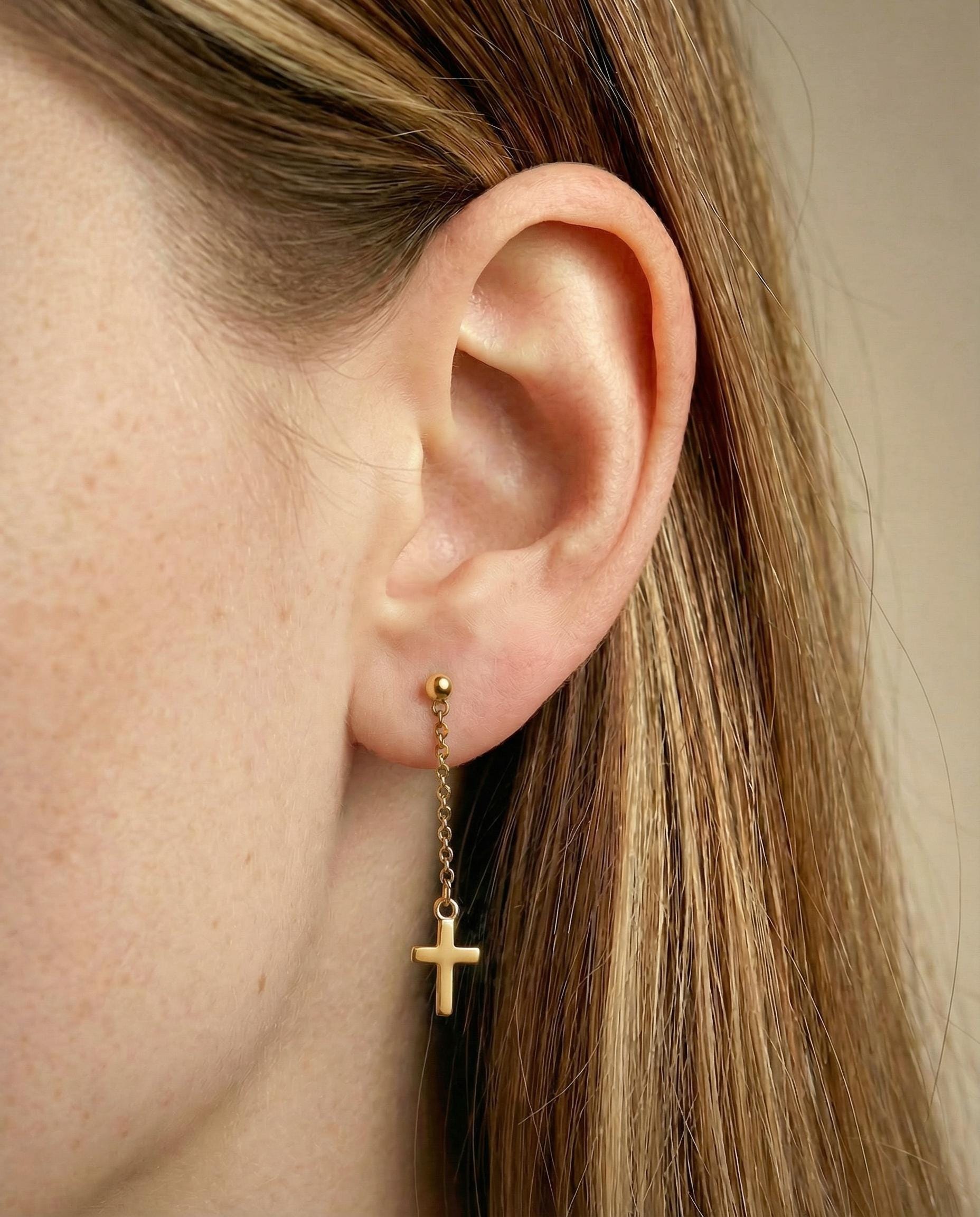 Black Coating Dangle Drop Cross Earrings / Cross Chain  display picture 1