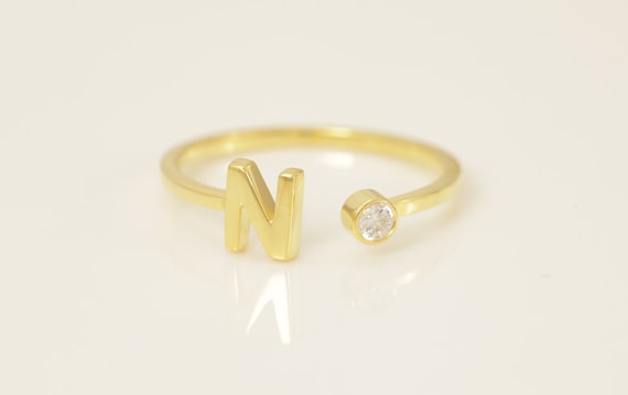 Personalized N Initial Rings Open Cuff Ring Dainty Initial Ring Letter Name Ring Gold Letter Ring Stackable Letter Ring Etsy